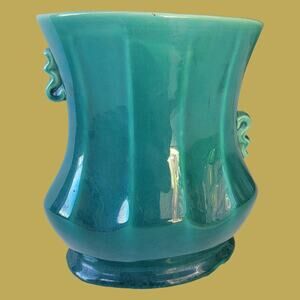 Vintage 1940s Nelson McCoy Fluted Art Deco Vase in High Gloss Aqua